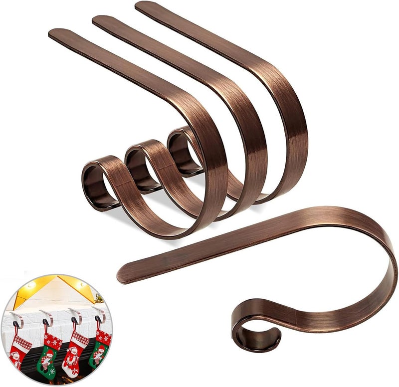 Klurent Christmas Stocking Holders for Mantle Set of 4, Lightweight Adjustable Christmas Stocking Holder Hooks Metal Fireplace Hanger for Christmas Party Decoration, Non-Slip Mantle Stocking Hooks(Red Bronze) - Image 1